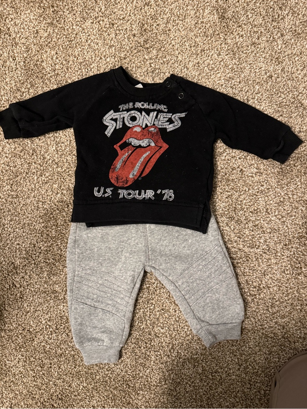 the Rolling Stones Black Sweatshirt with Red Tongue Graphic - Baby